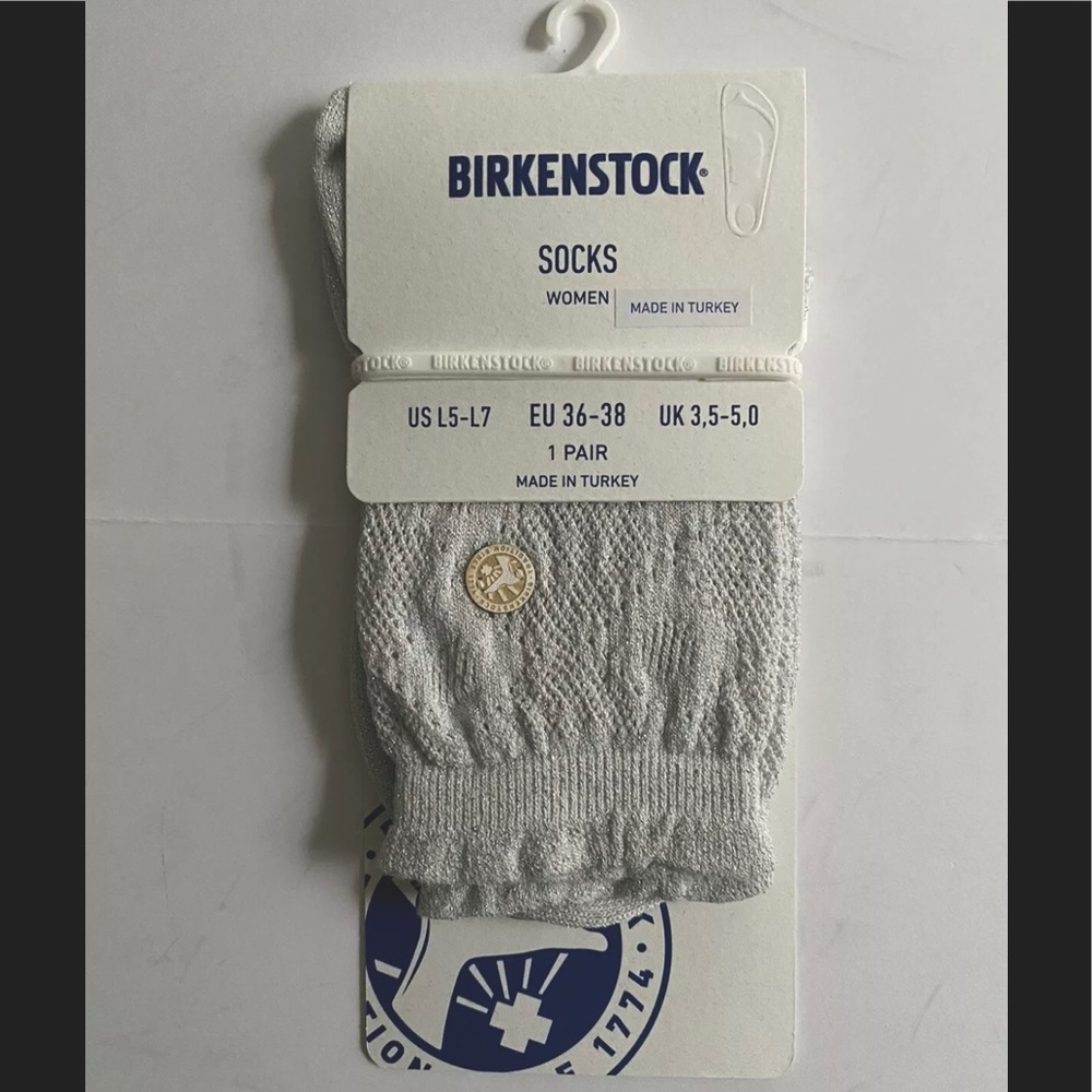 NEW BIRKENSTOCK Socks Cotton Bling Ajour 5-7 White Grey Metallic Silver Ladies